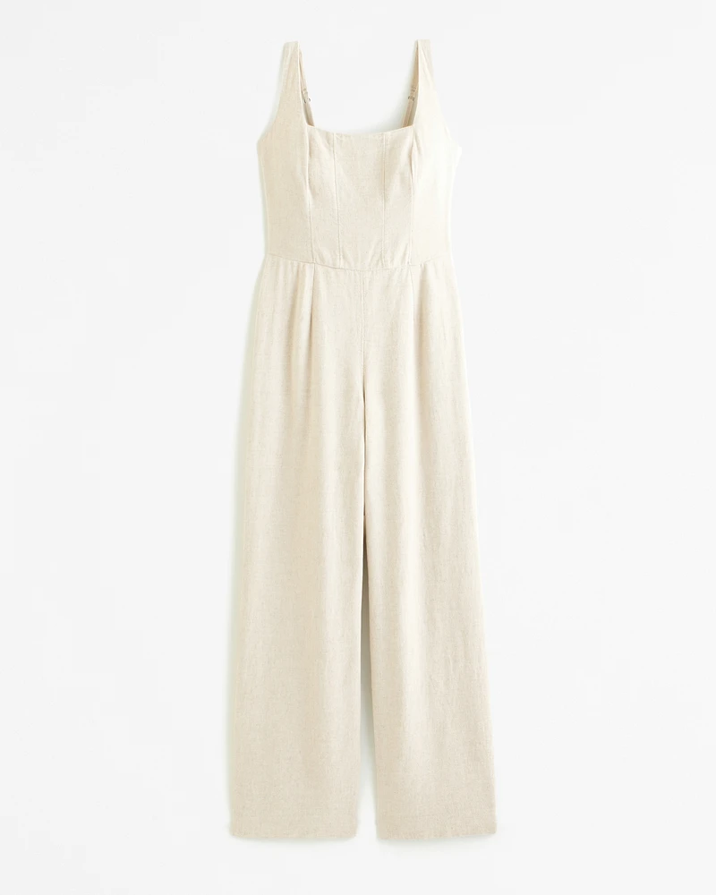 Squareneck Linen-Blend Jumpsuit