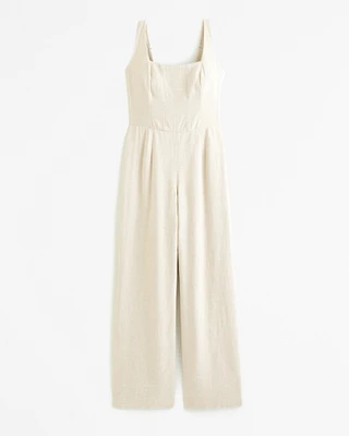 Squareneck Linen-Blend Jumpsuit