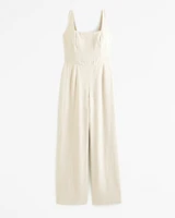 Squareneck Linen-Blend Jumpsuit