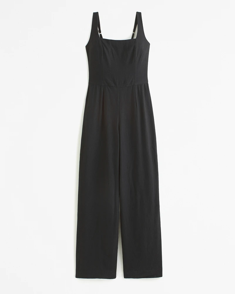 Squareneck Linen-Blend Jumpsuit