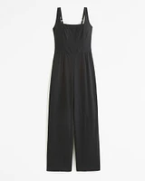 Squareneck Linen-Blend Jumpsuit