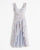 Ruffle Strap High-Low Maxi Dress