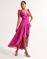 Ruffle Strap High-Low Maxi Dress