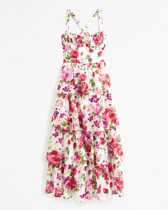 Abercrombie & Fitch Lace-Up Back Tiered Maxi Dress | MainPlace Mall