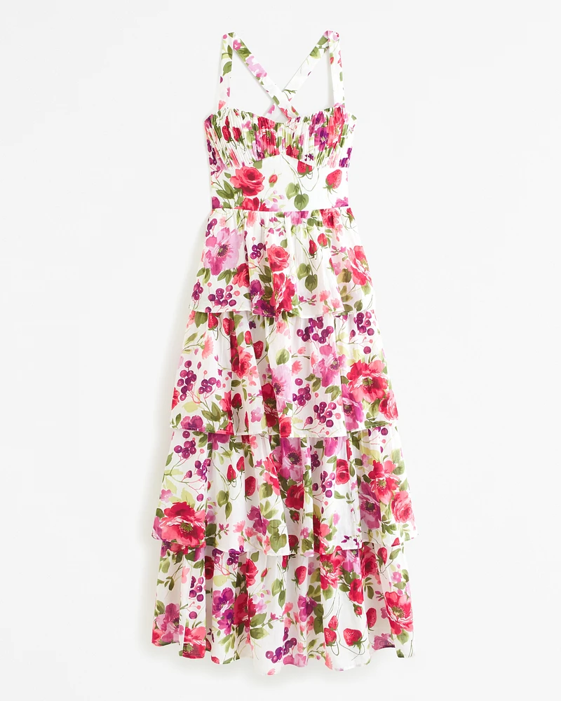 Lace-Up Back Tiered Maxi Dress