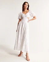 Lace Drama Puff Sleeve Cutout Maxi Dress