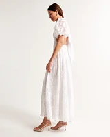 Lace Drama Puff Sleeve Cutout Maxi Dress