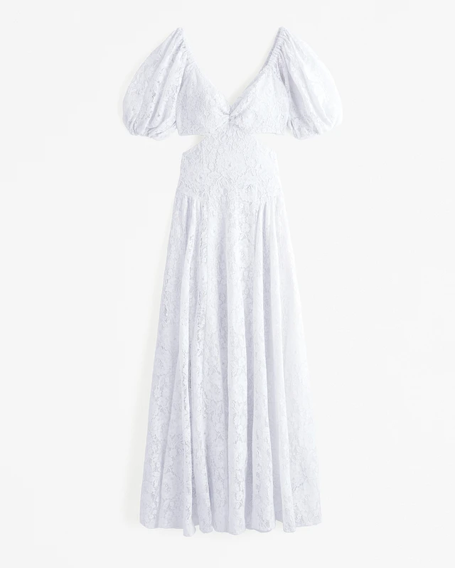 Abercrombie & Fitch Lace Drama Puff Sleeve Cutout Maxi Dress | MainPlace  Mall