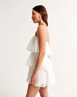 Organza Tiered Strapless Mini Dress