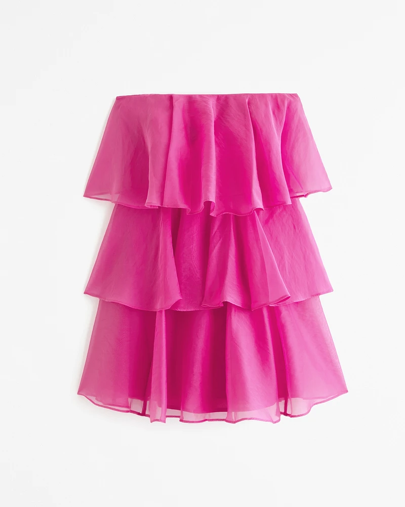 Organza Tiered Strapless Mini Dress