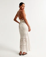 Crochet-Style Halter Maxi Dress