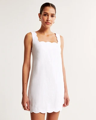 Premium Linen Scalloped Mini Dress