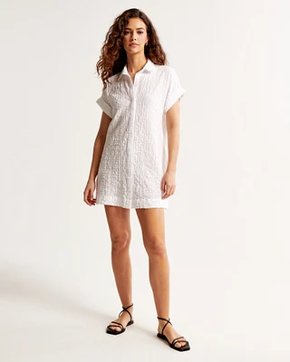Textured Button-Through Shirt Dress