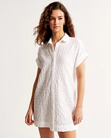 Textured Button-Through Shirt Dress