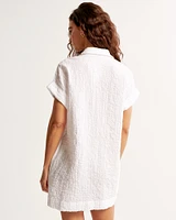 Textured Button-Through Shirt Dress