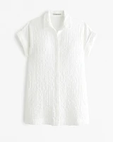 Textured Button-Through Shirt Dress