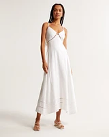 Lace-Pieced Sharkbite Midi Dress