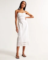Linen-Blend Strapless Lace-Trim Midi Dress