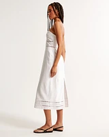 Linen-Blend Strapless Lace-Trim Midi Dress