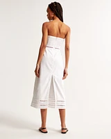 Linen-Blend Strapless Lace-Trim Midi Dress
