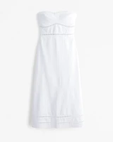 Linen-Blend Strapless Lace-Trim Midi Dress