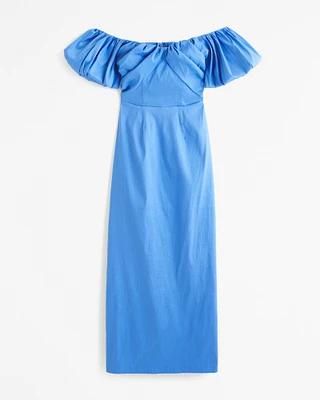 Taffeta Off-The-Shoulder Midi Dress