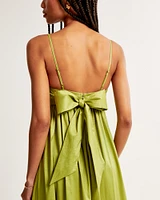 Drama Bow-Back Taffeta Maxi Dress