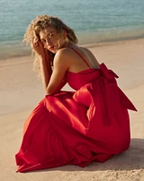 Drama Bow-Back Taffeta Maxi Dress