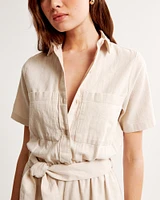 Short-Sleeve Linen-Blend Romper