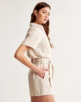 Short-Sleeve Linen-Blend Romper