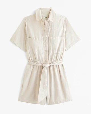 Short-Sleeve Linen-Blend Romper