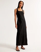 Linen-Blend Shift Maxi Dress