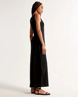 Linen-Blend Shift Maxi Dress