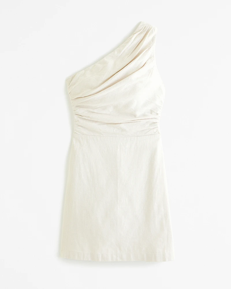 One-Shoulder Linen-Blend Mini Dress