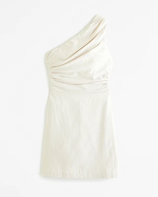 One-Shoulder Linen-Blend Mini Dress