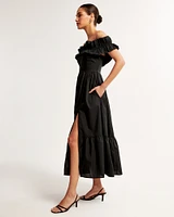 Off-The-Shoulder Ruffle Midi Dress