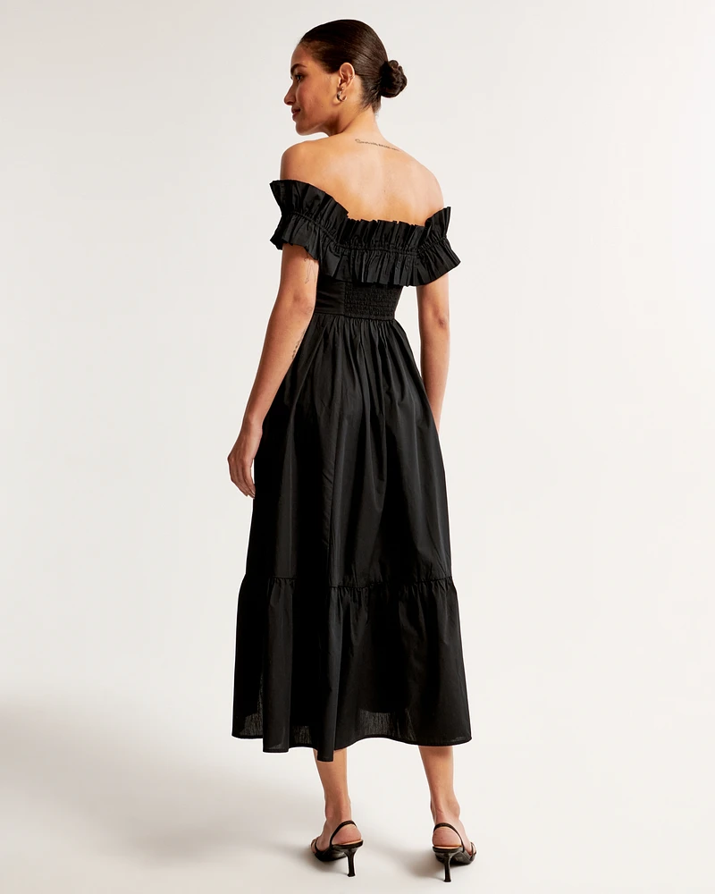 Off-The-Shoulder Ruffle Midi Dress