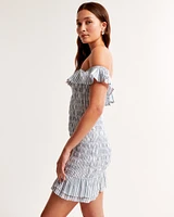 Off-The-Shoulder Smocked Mini Dress