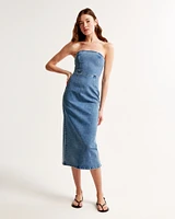 Strapless Denim Midi Dress