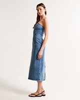 Strapless Denim Midi Dress