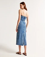 Strapless Denim Midi Dress