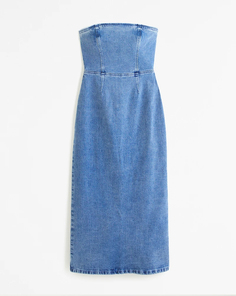 Strapless Denim Midi Dress