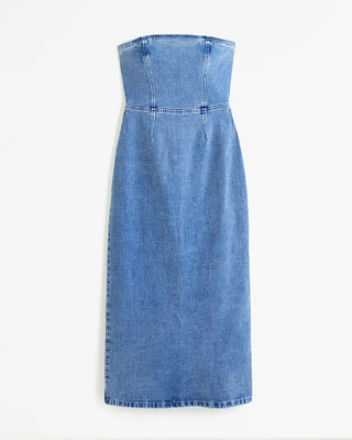 Strapless Denim Midi Dress