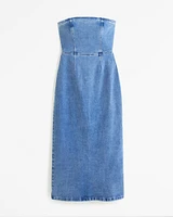 Strapless Denim Midi Dress