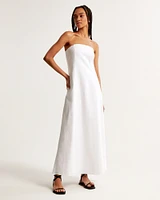 Strapless Skimming Linen-Blend Maxi Dress