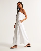 Strapless Skimming Linen-Blend Maxi Dress