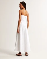 Strapless Skimming Linen-Blend Maxi Dress