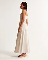 Strapless Skimming Linen-Blend Maxi Dress