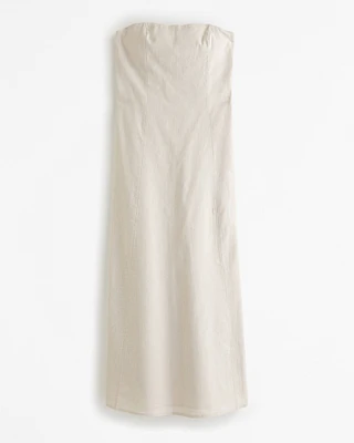 Strapless Skimming Linen-Blend Maxi Dress