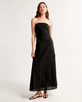 Strapless Skimming Linen-Blend Maxi Dress